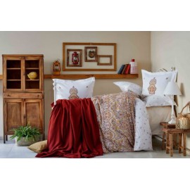 Набор постельное белье с пледом Paula kiremit 2019-1 кирпичный Karaca Home