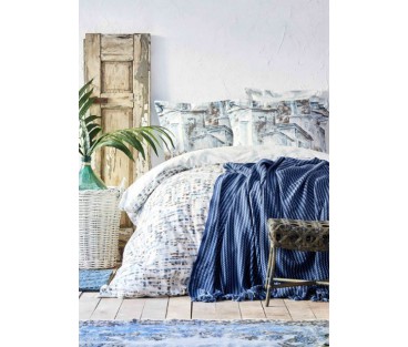 Набор постельное белье с пледом Vella mavi 2020-1 голубой Karaca Home