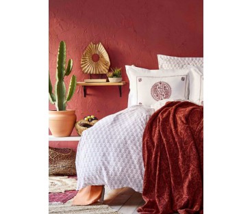 Набор постельное белье с пледом Alley kiremit 2020-1 кирпичный Karaca Home