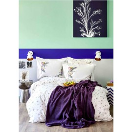 Набір постільна білизна з пледом Fertile lila 2020-1 фіолетовий Karaca Home